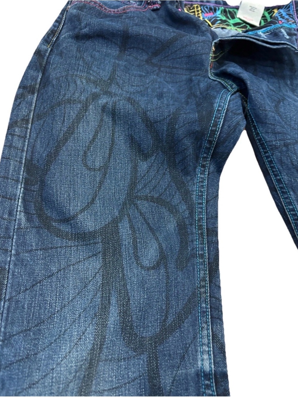 Vintage Evisu x INSA Jeans Size 28x32 Daicock Raw Japan Denim Y2K Rainbow Paint - Picture 5 of 12